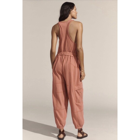 Anthropologie Daily Practice Jumpsuit Pink Cloud Rest Cotton Vacay Size XL NWT - Picture 5 of 13